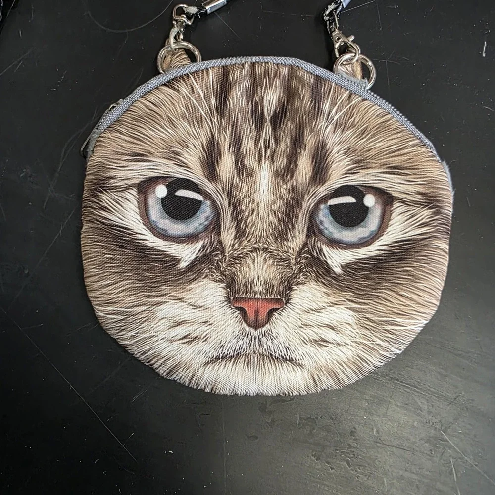 Cat Kitty Card Wallet Coin Purse Bag Crossbody Zip Pouch